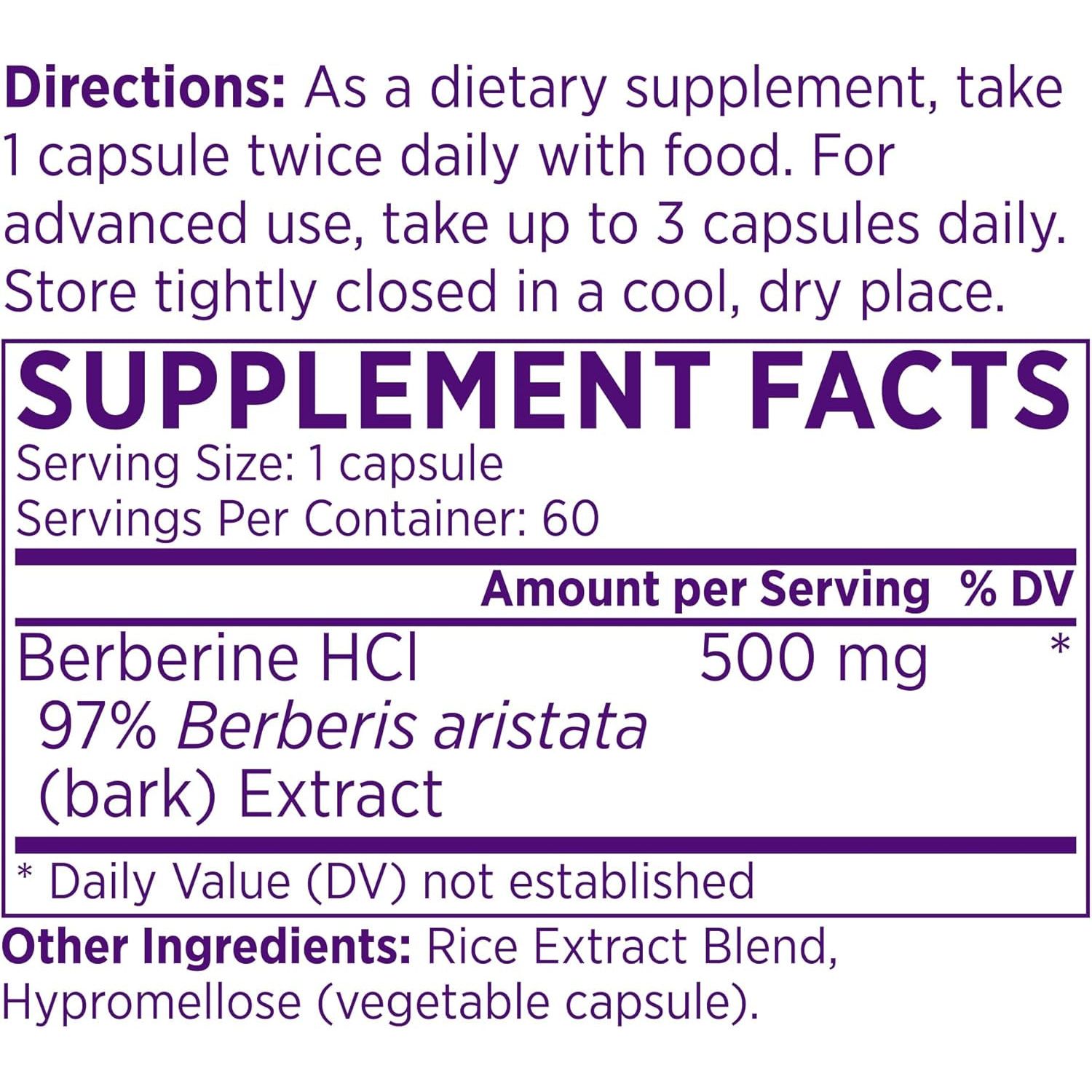 NAOMI Berberine 500Mg - Immune Support & Normal LDL Cholesterol and Triglyceride Support - 60 Veggie Capsules