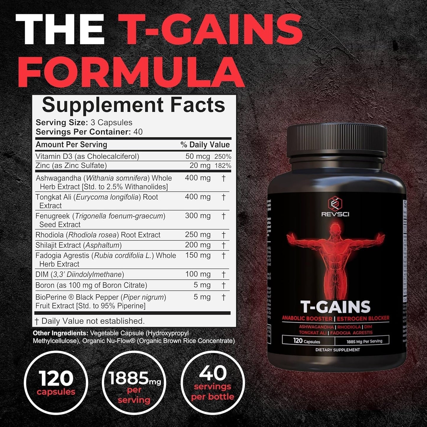 Anabolic Booster & Muscle Builder for Men, Total GAINS Muscle Growth & Estrogen Blocker 120 Count