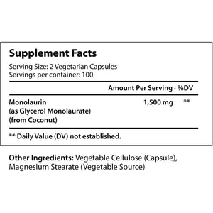 Monolaurin Supplement 1500Mg - Immune System and Natural Digestion Support 200 Capsules