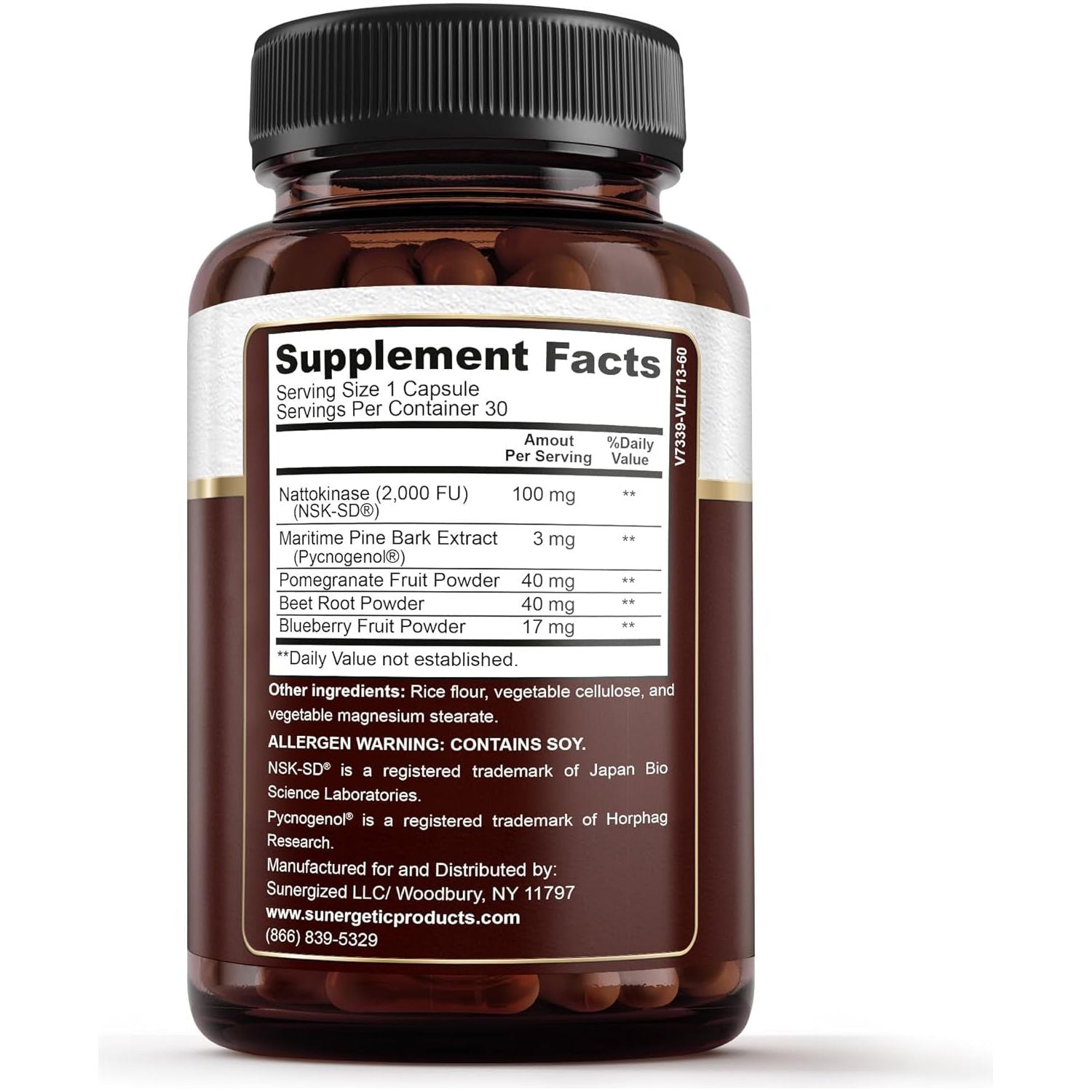 Sunergetic Premium Nattokinase Supplement for Arterial Support 2000 FU - 100Mg 30 Capsules