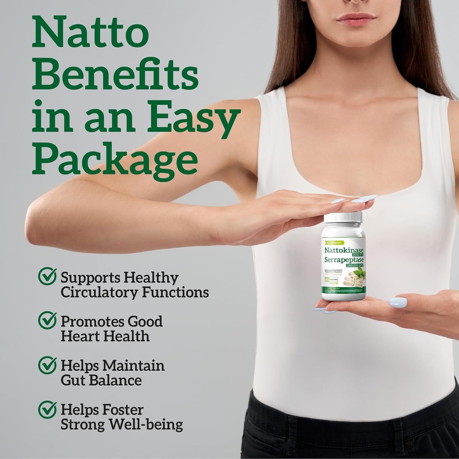 Nattokinase 2000 FU Serrapeptase 240000 SPU Supplement - 400Mg