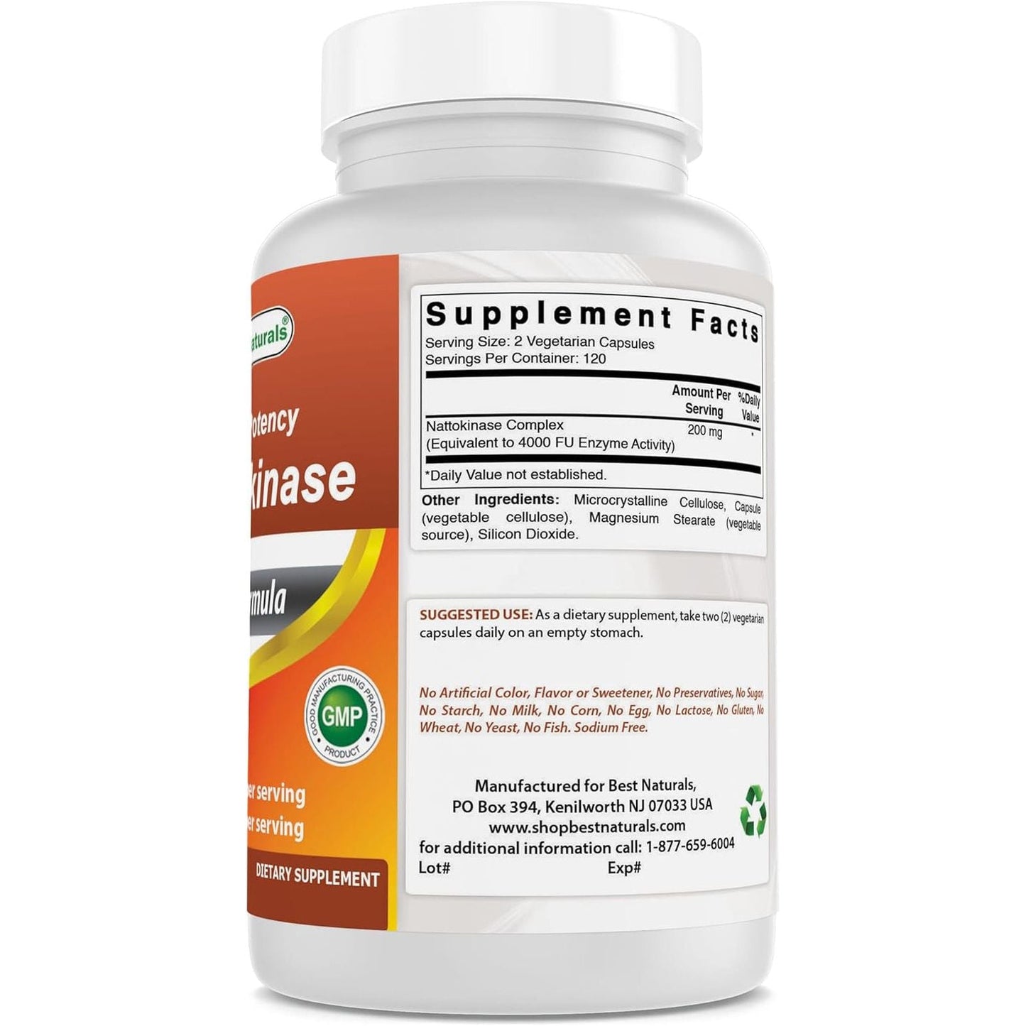 Best Naturals High Potency Nattokinase 4000 FU/ 200 Mg per Serving, 240 Vegetarain Capsules