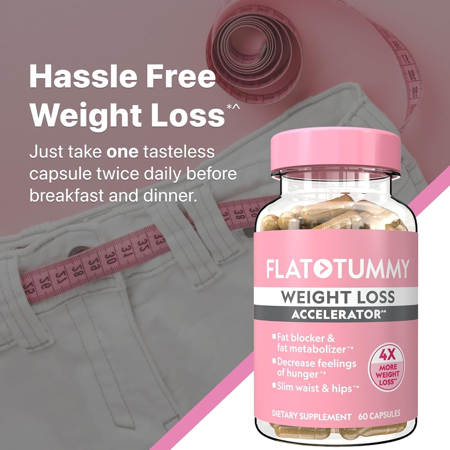 Flat Tummy Weight Loss Accelerator – Clinically Proven Fat Burner & Appetite Suppressant 60 Capsules