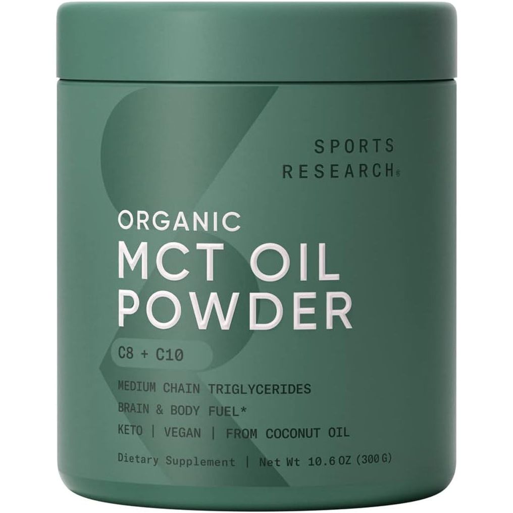 Sports Research Organic MCT Oil Powder - Keto & Vegan Mcts C8, C10 from Coconuts - Unflavored, 10.6 Oz