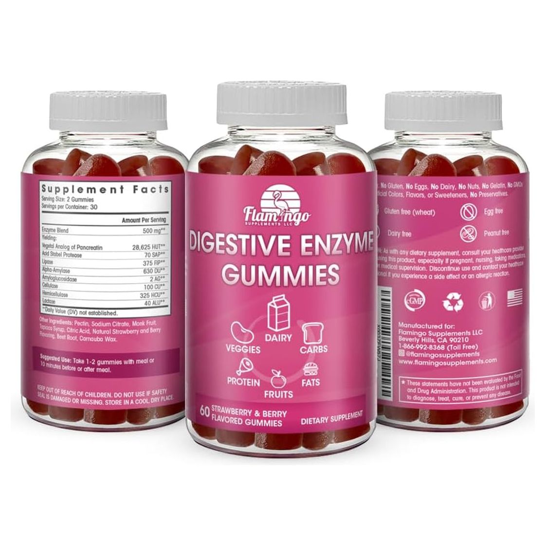 Digestive Enzymes Chewable Gummies: Helps Food Intolerance, Bloat, and to Digest Dairy, Carbs, Veggies, Protein, Fruit 60 Count