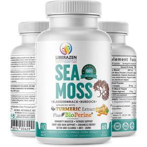 Organic Irish Sea Moss Pills - Seamoss Blend with Turmeric, Burdock Root & Bladderwrack, Enhanced with Black Pepper - 60 Capsules