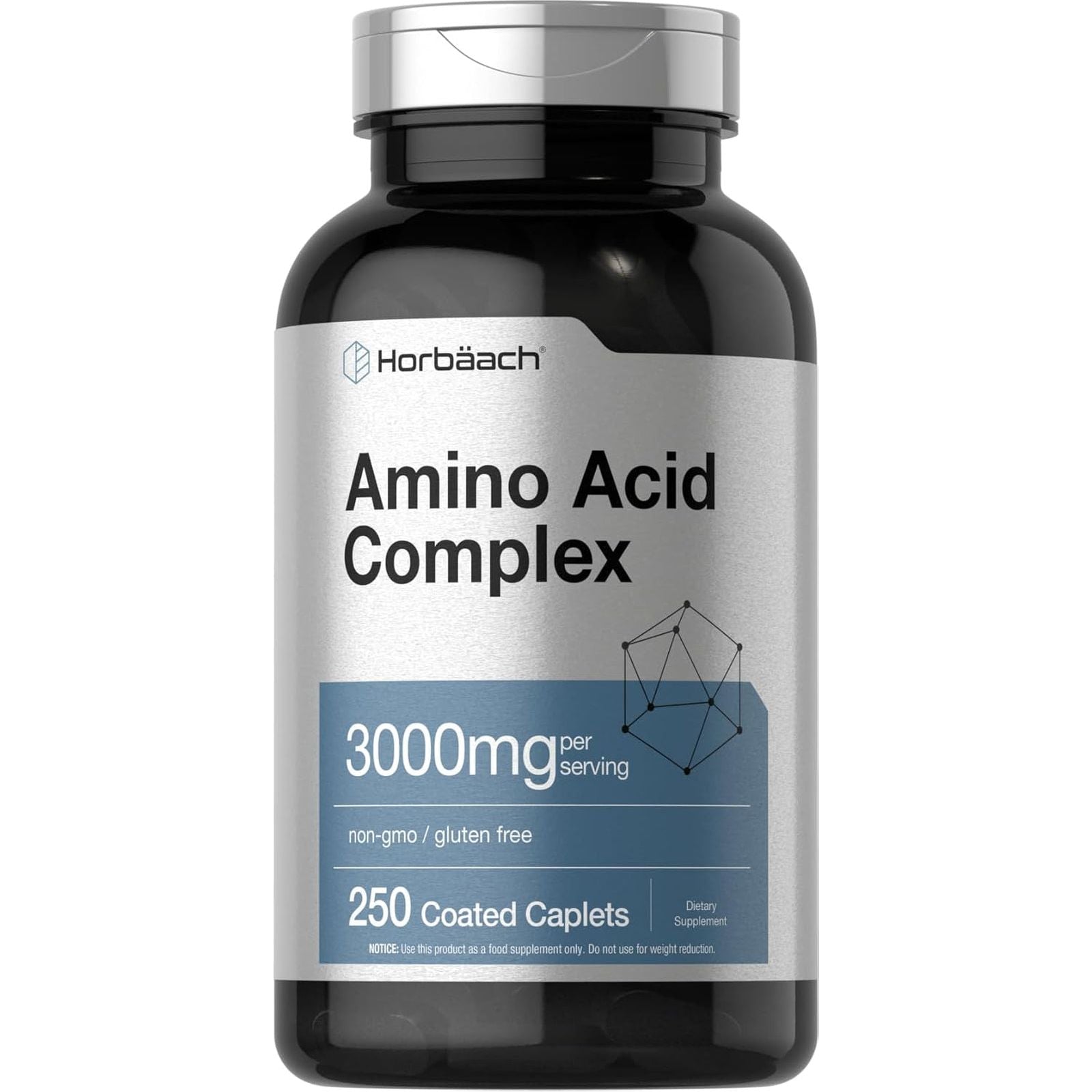 Horbäach Amino Acid Complex 3000Mg | 250 Caplets | Non-Gmo, Gluten Free Supplement