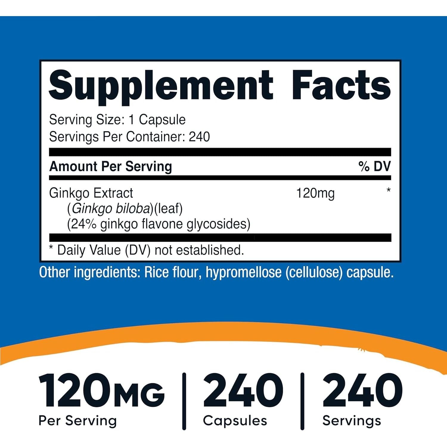 Nutricost Ginkgo Biloba - Extra Strength Ginkgo Biloba Extract (120Mg, 240 Capsules)