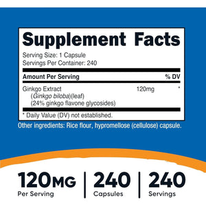 Nutricost Ginkgo Biloba - Extra Strength Ginkgo Biloba Extract (120Mg, 240 Capsules)