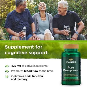 Swanson Pure Brainpower Brain Health Cognitive Memory Focus Support 60 Veggie Capsules