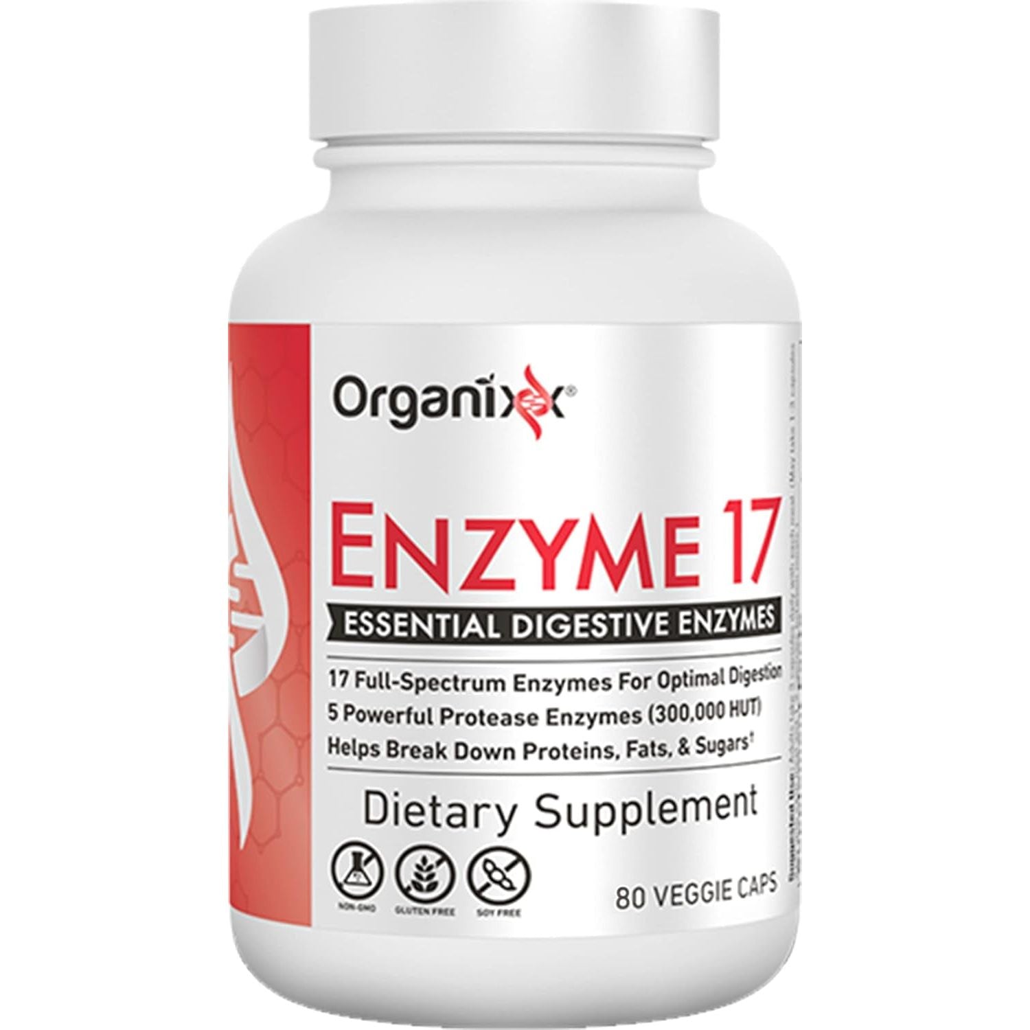 Organixx Enzyme 17 Essential Digestive Enzymes for Gut Health & Optimal Digestive Health, 80 Veggie Capsules