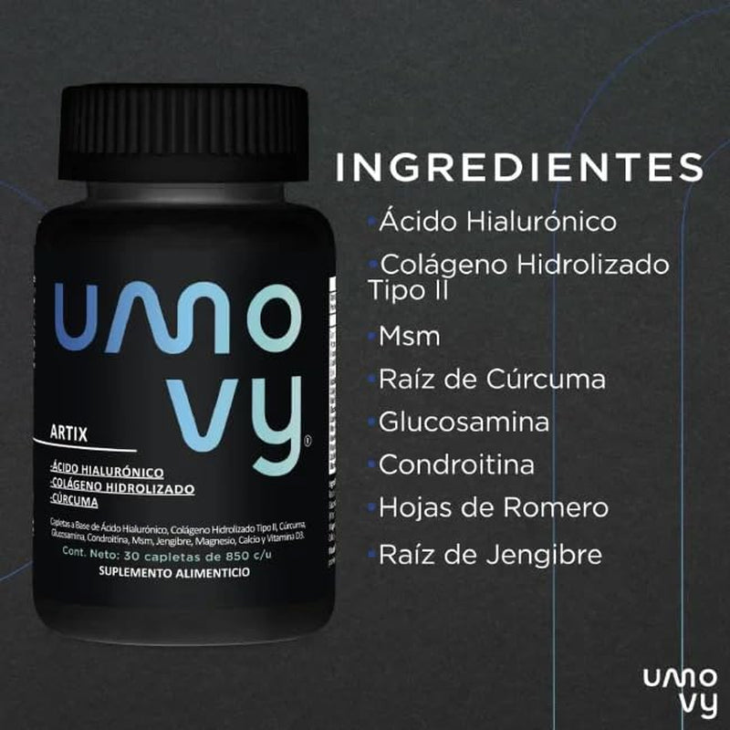 Umovy Artix Hydrolyzed Collagen Type II, Hyaluronic Acid, Turmeric, Glucosamine, Chondroitin, MSM, Ginger, Magnesium, Calcium, Vitamin D Supplement, 30 Capsules