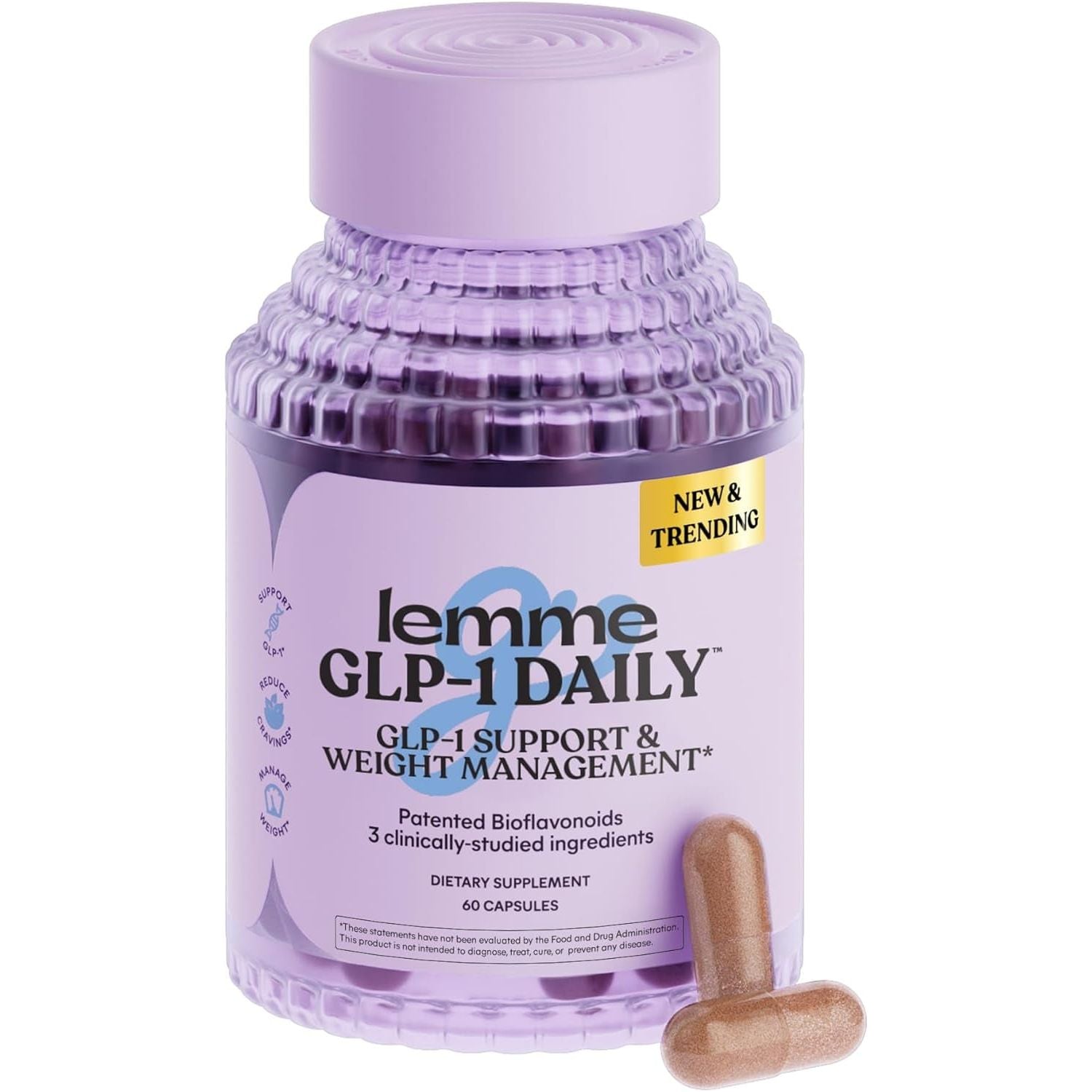 Lemme GLP-1 Daily, Reduce Hunger & Cravings, Boost GLP-1 Production (60 Capsules)