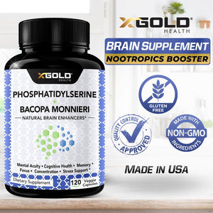 Phosphatidylserine & Bacopa Monnieri 400 Mg 2 in 1 Supplement - Natural Brain Enhancer/Nootropic - 120 Vegetarian Capsules