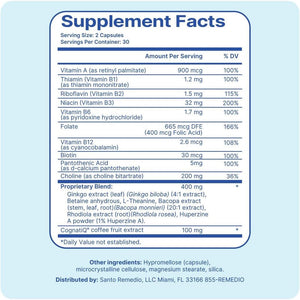 Santo Remedio Memoria, Brain Health Booster, Helps Strengthen Neural Connections, 30 Servings