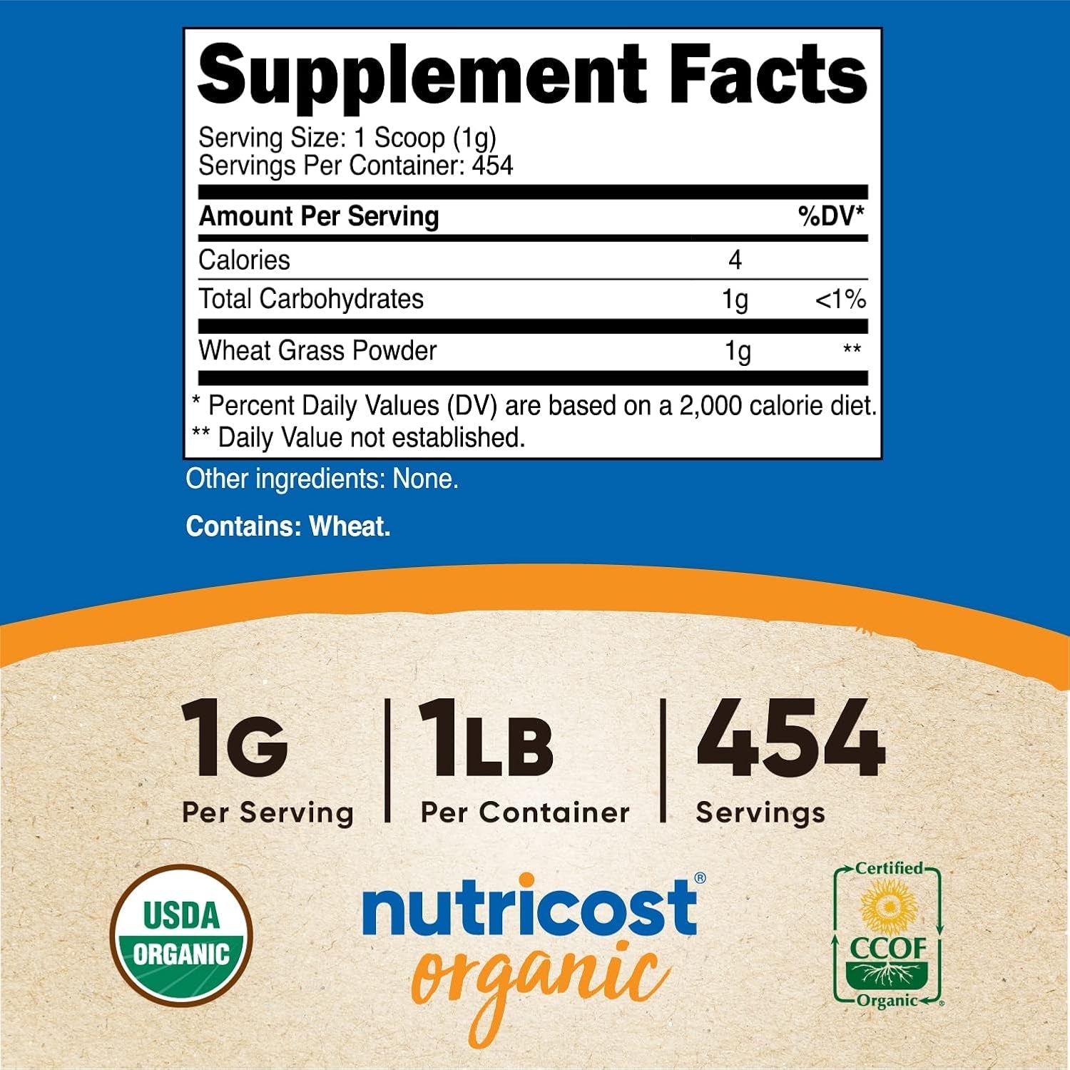 Nutricost Organic Wheatgrass Powder 1 LB - Non-Gmo Superfood