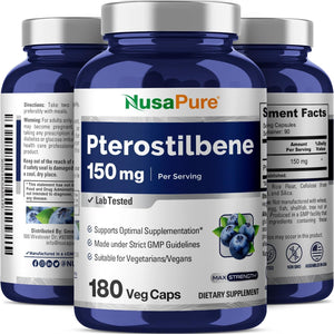Nusapure Pterostilbene 150Mg 180 Veggie Caps (Non-Gmo, Vegan)