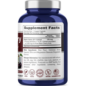 Nusapure Black Cherry Extract 3,000Mg 250 Veggie Capsules Max Potency, Non-Gmo, Bioperine