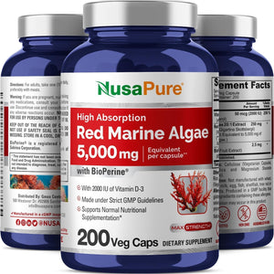 Nusapure Red Marine Algae 5,000Mg 200 Veggie Capsules (Non-Gmo & Soy Free) Bioperine