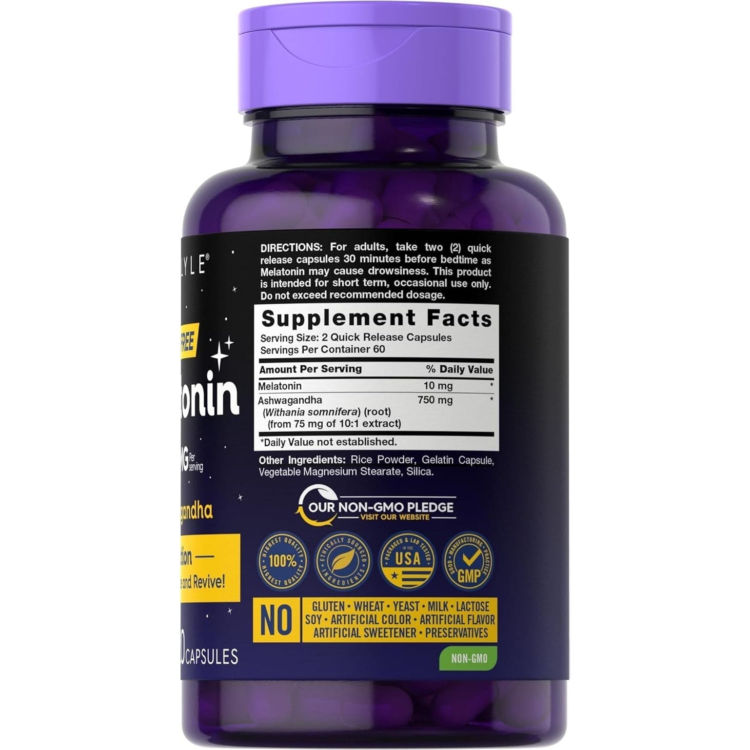 Carlyle Melatonin 10Mg with Ashwagandha | Triple Strength Formula 120 Capsules