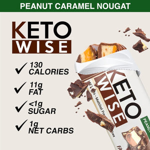 Keto Wise Fat Bombs - Made with Chocolate Containing MCT Oil - 7G Fat, 2G Net Carbs | Peanut Caramel Nougat, Pack of 16