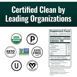 Natural Force Organic Pure C8 MCT Oil – Liquid MCT Oil in Glass Bottle Container –32 Ounce