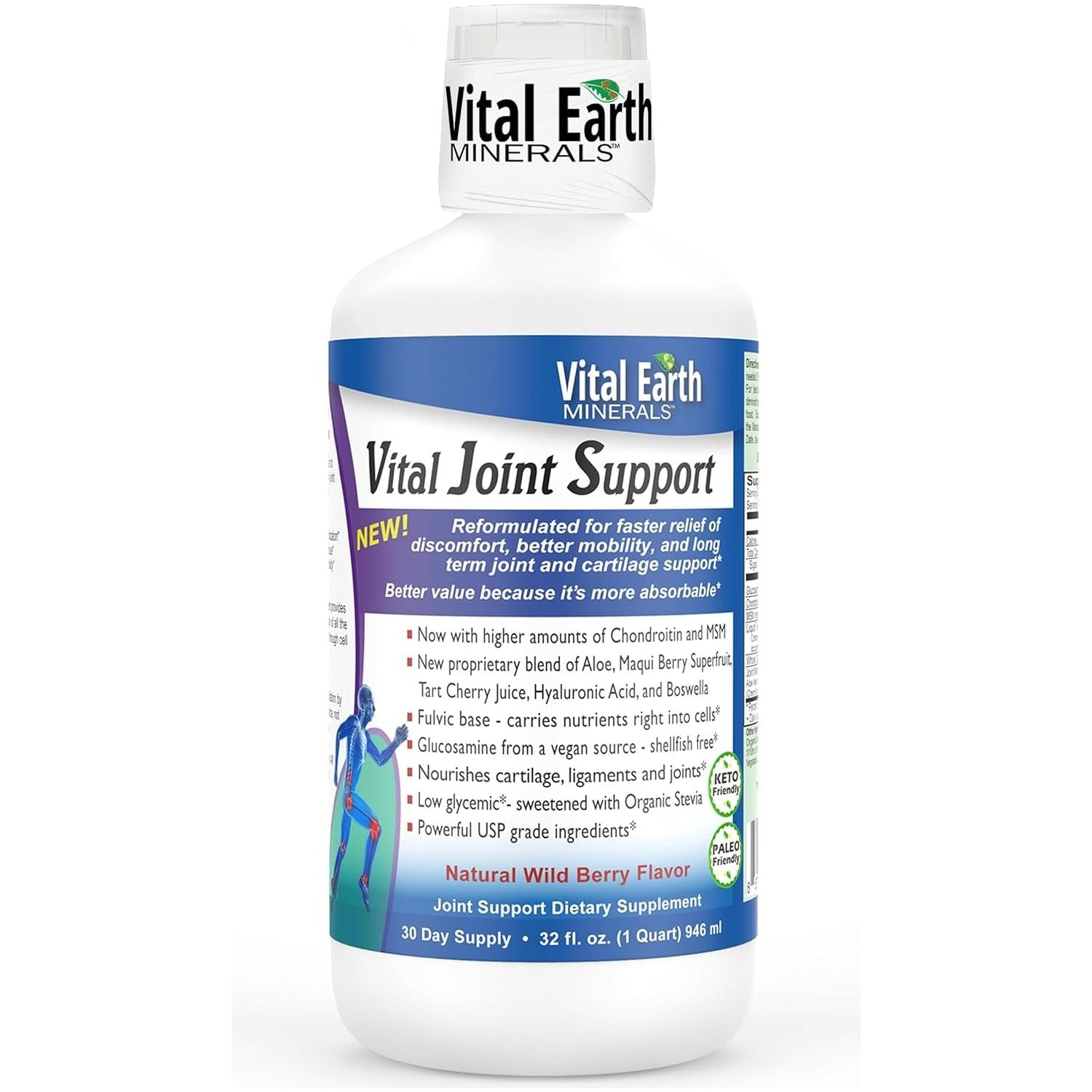 Vital Earth Joint Support Supplement Liquid – Glucosamine, Chondroitin, MSM with Fulvic Acid for Faster Absorption & Relief 32 Oz + 1 Oz Cup