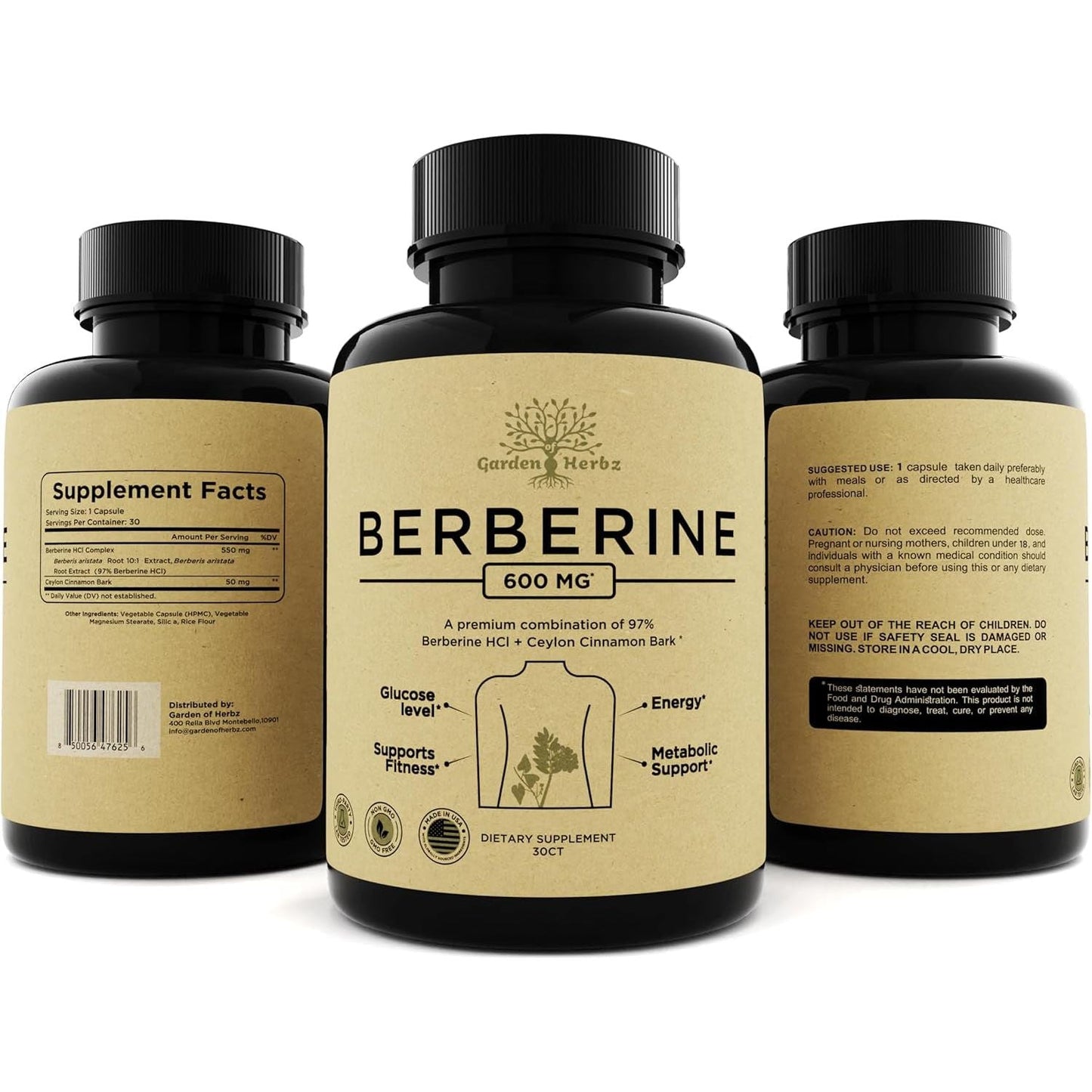 600 Mg Berberine Supplement – Berberine HCL & Ceylon Cinnamon Capsules