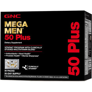 GNC Mega Men 50 plus Vitapak | Heart Health, Prostate Health, and Mental Sharpness | 30 Count
