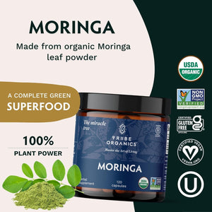TRIBE ORGANICS 1800Mg Organic Moringa Oleifera Powder for Energy | Joints | Brain Function - 120 Vegan Capsules