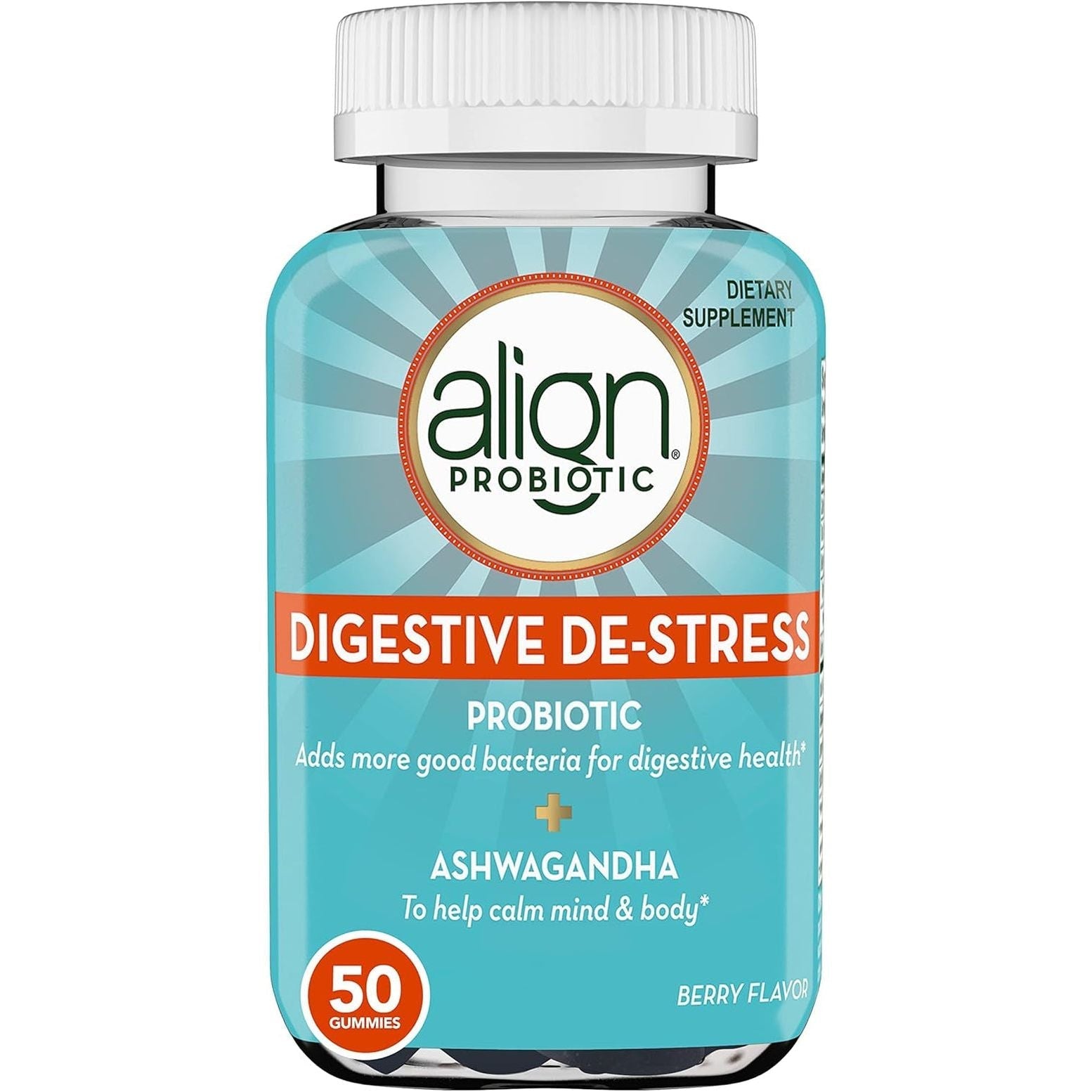 Align Probiotic, Digestive De-Stress, Probiotic with Ashwagandha, Helps with a Healthy Response to Stress, 50 Gummies