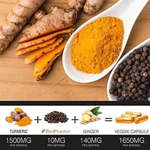 Turmeric Curcumin with Bioperine Black Pepper and Ginger - Made in USA - 120 Vegetarian Capsules