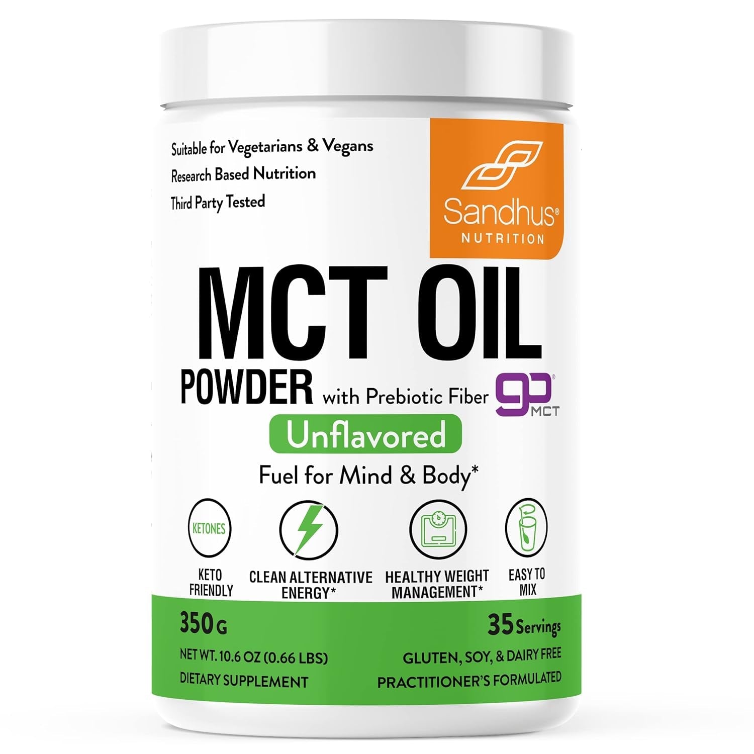 Sandhus’S MCT Oil Powder with Prebiotic Fiber| 35 Servings| Organic - 10.6 Oz