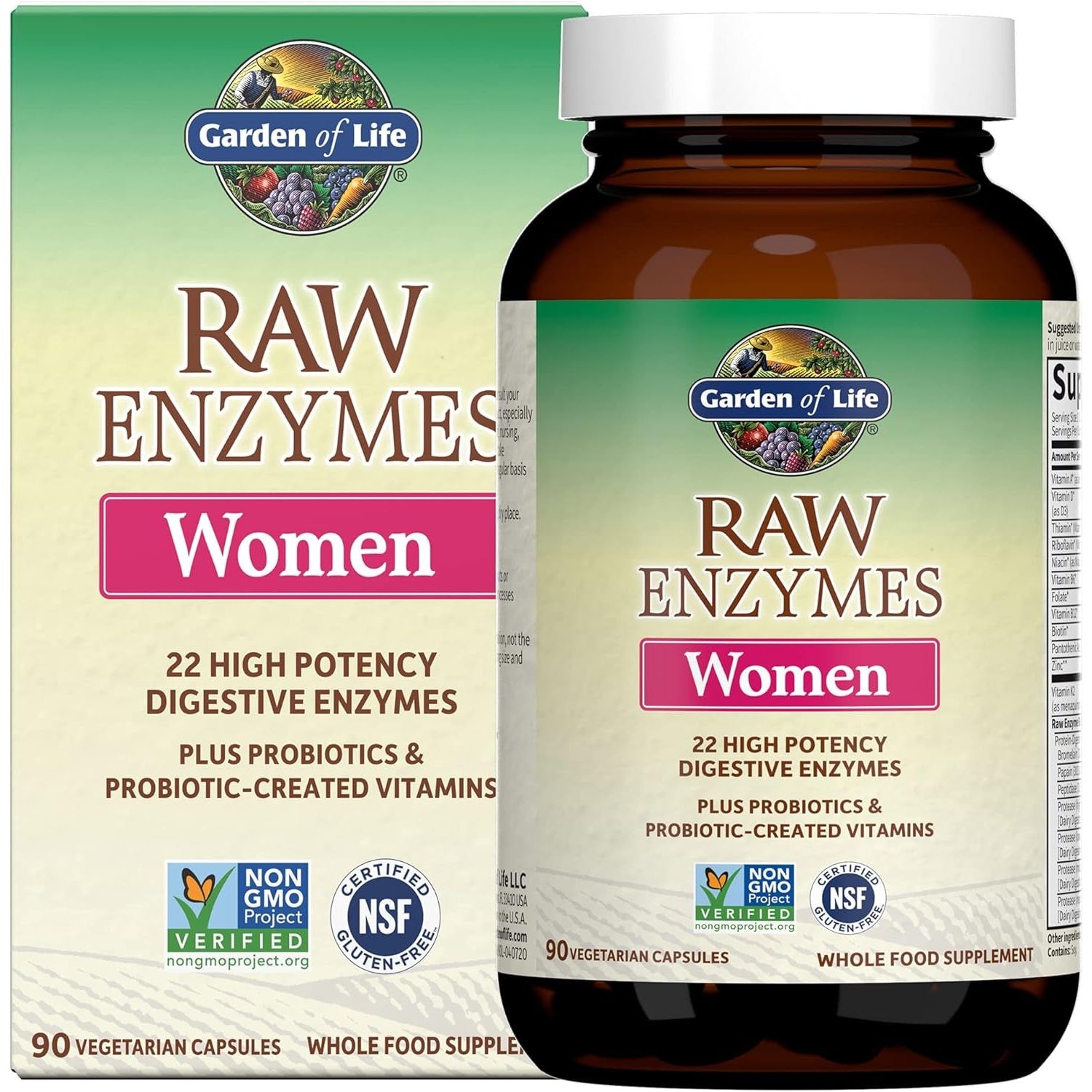 Garden of Life 22 Digestive Enzymes for Women Non-Gmo, Gluten-Free, Vegetarian, 90 Capsules