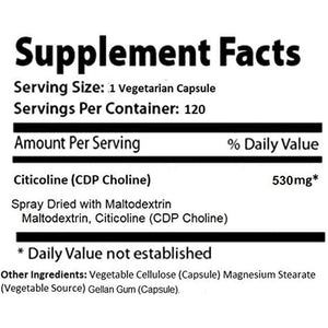 Absonutrix Citicoline CDP Choline 530Mg, Nootropic Supplement, Easy to Swallow, 120 Veg Caps, - Suppviv