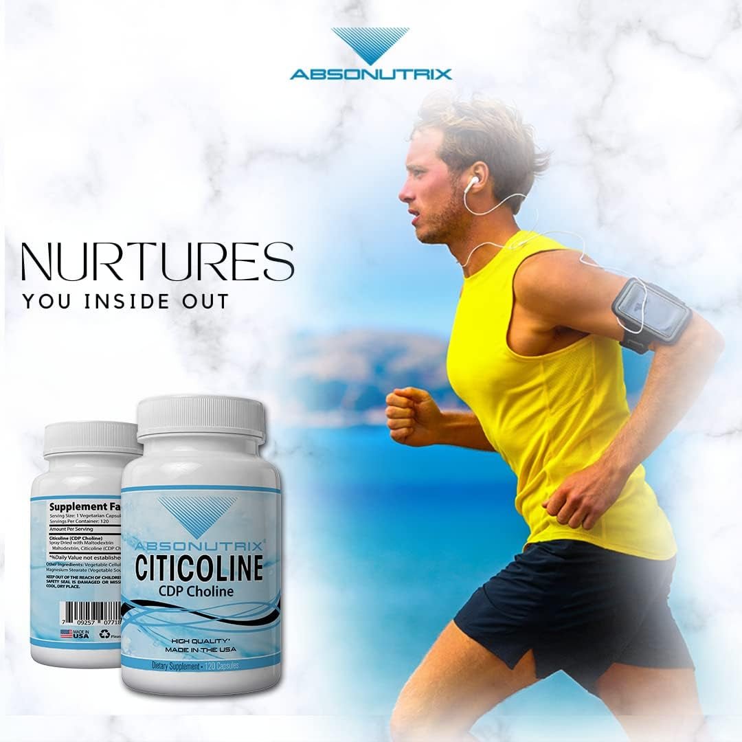 Absonutrix Citicoline CDP Choline 530Mg, Nootropic Supplement, Easy to Swallow, 120 Veg Caps, - Suppviv