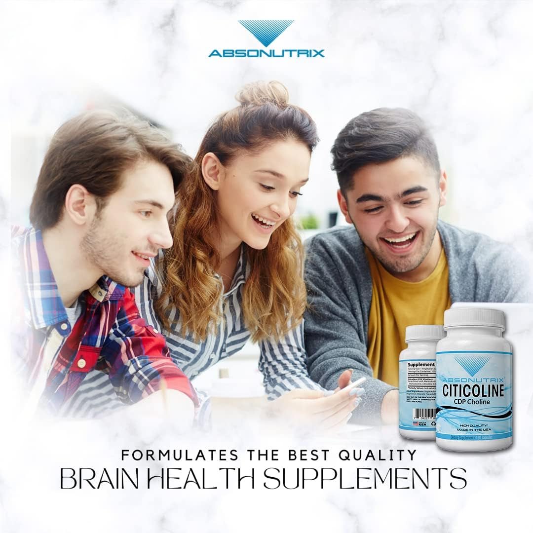Absonutrix Citicoline CDP Choline 530Mg, Nootropic Supplement, Easy to Swallow, 120 Veg Caps, - Suppviv