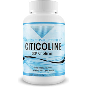 Absonutrix Citicoline CDP Choline 530Mg, Nootropic Supplement, Easy to Swallow, 120 Veg Caps, - Suppviv