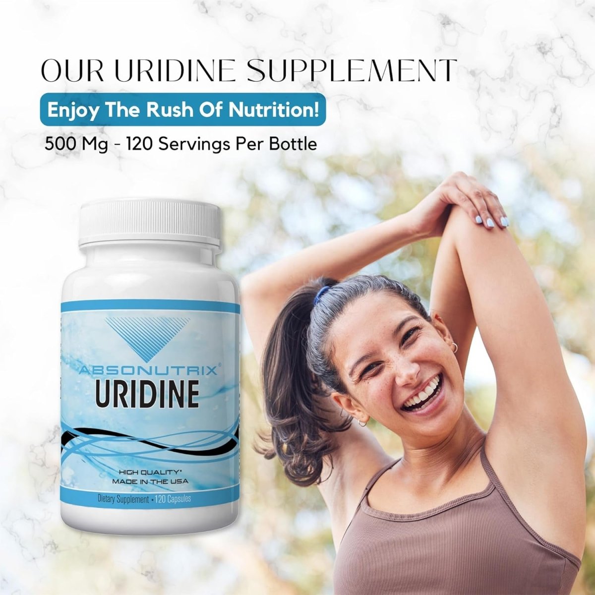Absonutrix Uridine Monophosphate (Choline Enhancer) 500Mg per Capsule - 120 Vegetable Capsules Memory Made in USA - Suppviv