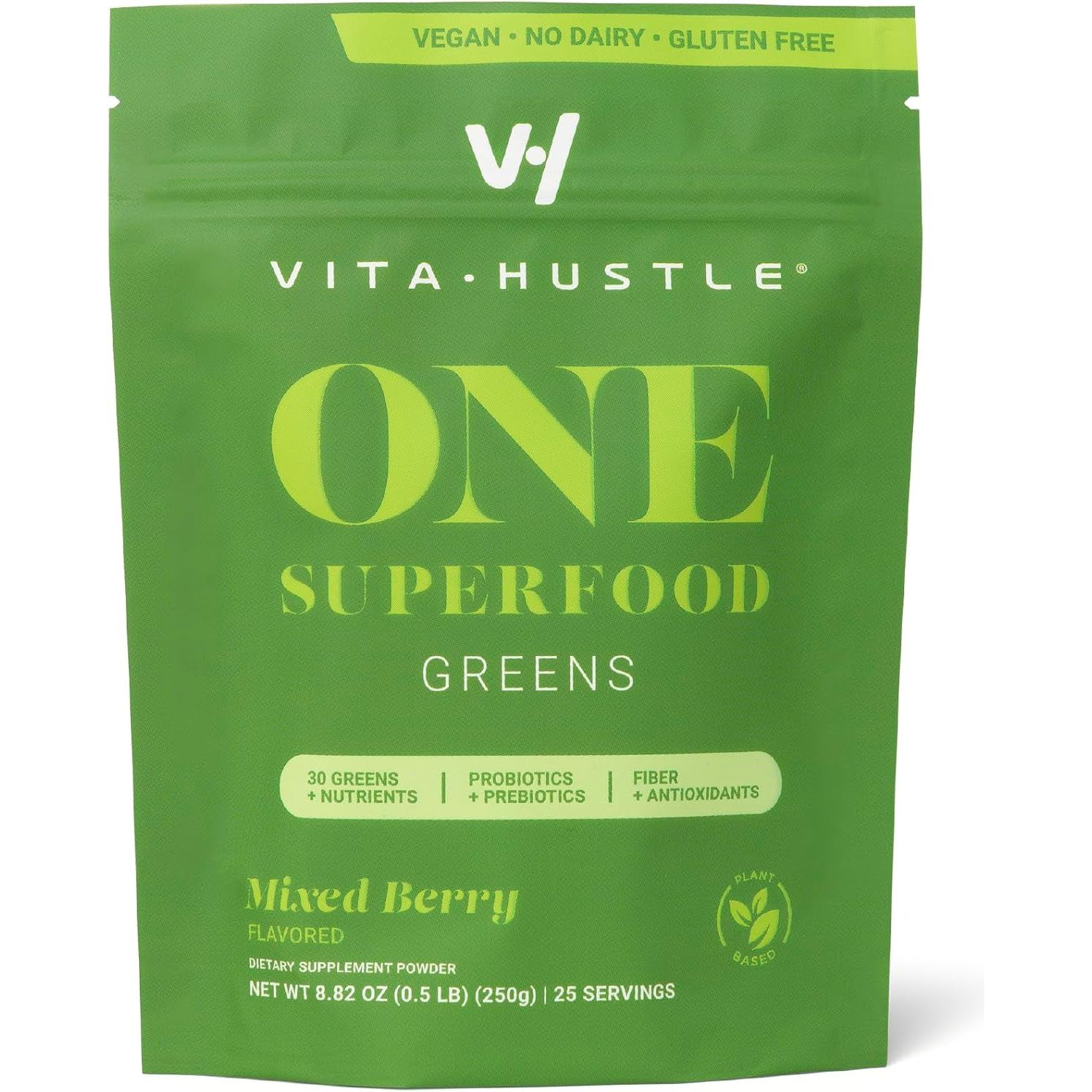 Vitahustle ONE Superfood Super Greens Powder with Prebiotics + Probiotics, Reduce Bloating, Detox, Gut Health (25 Servings)