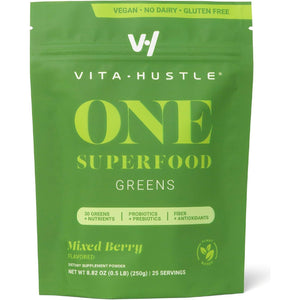 Vitahustle ONE Superfood Super Greens Powder with Prebiotics + Probiotics, Reduce Bloating, Detox, Gut Health (25 Servings)