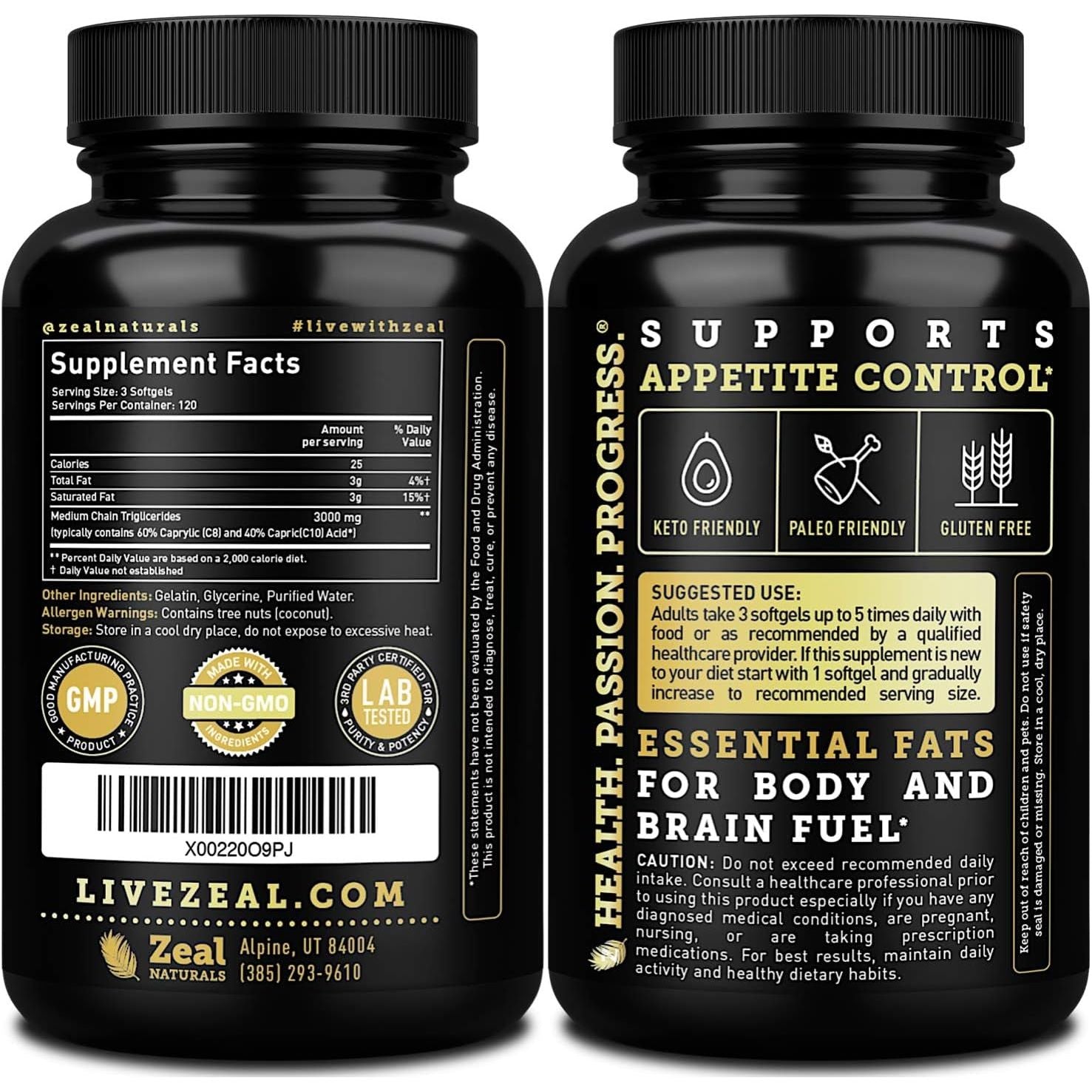 Pure MCT Oil Capsules (360 Softgels | 3000Mg) 4 Month Supply Keto Pills W Unrefined Coconut - C10 & C8 Brain Fuel, Energy, Octane Ketosis