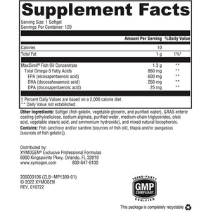 XYMOGEN Omega Monopure 1300 EC - DHA EPA Omega-3 Supplement (120 Softgels)