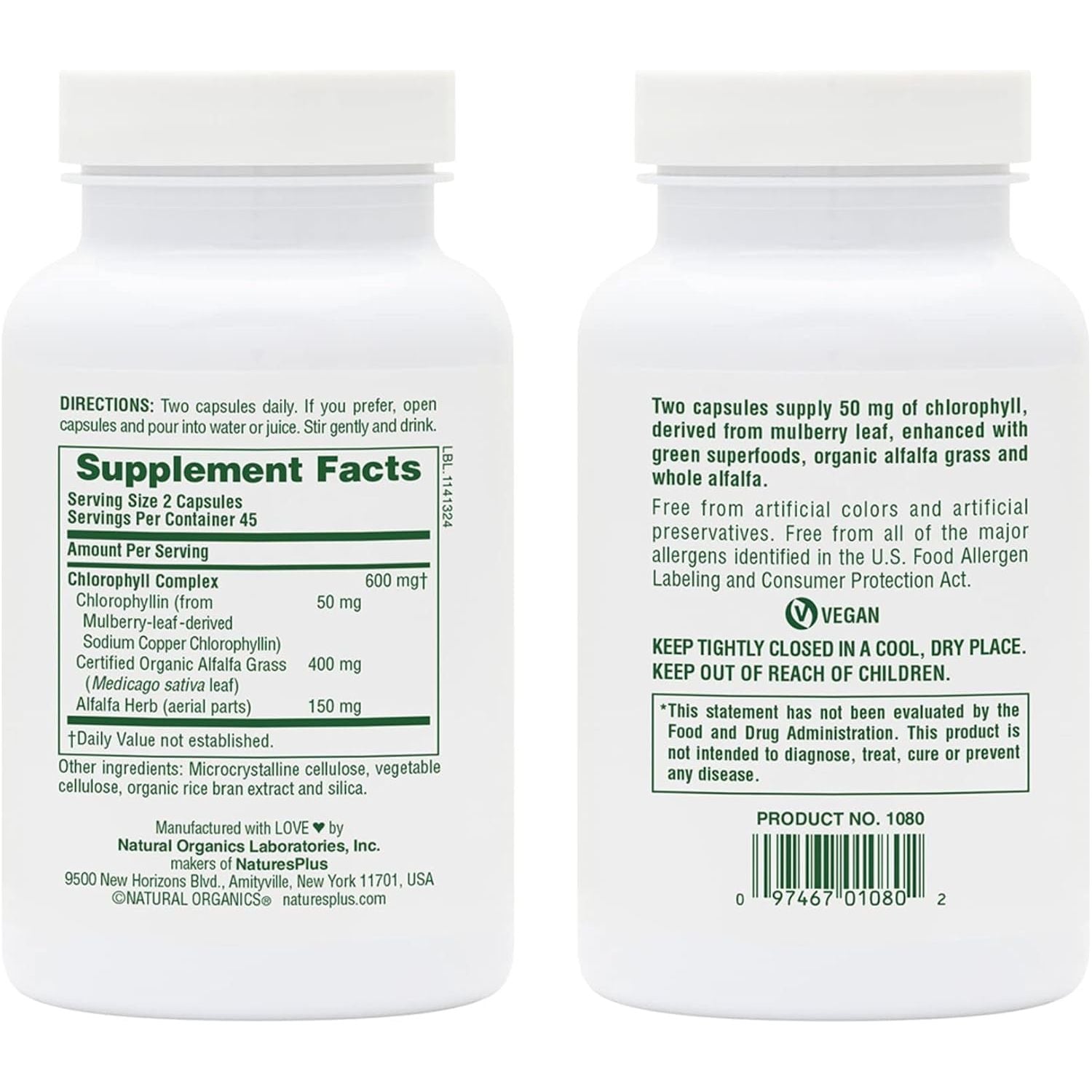 Natures plus Chlorophyll Complex - 90 Vegetarian Capsules - Nutritional Support for General Well-Being