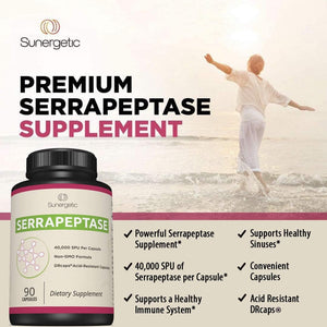 Premium Serrapeptase Enzyme Supplement – Helps Support Sinus Health – Powerful Serrapeptase Enzymes Formula – 40,000 SU- 90 Capsules