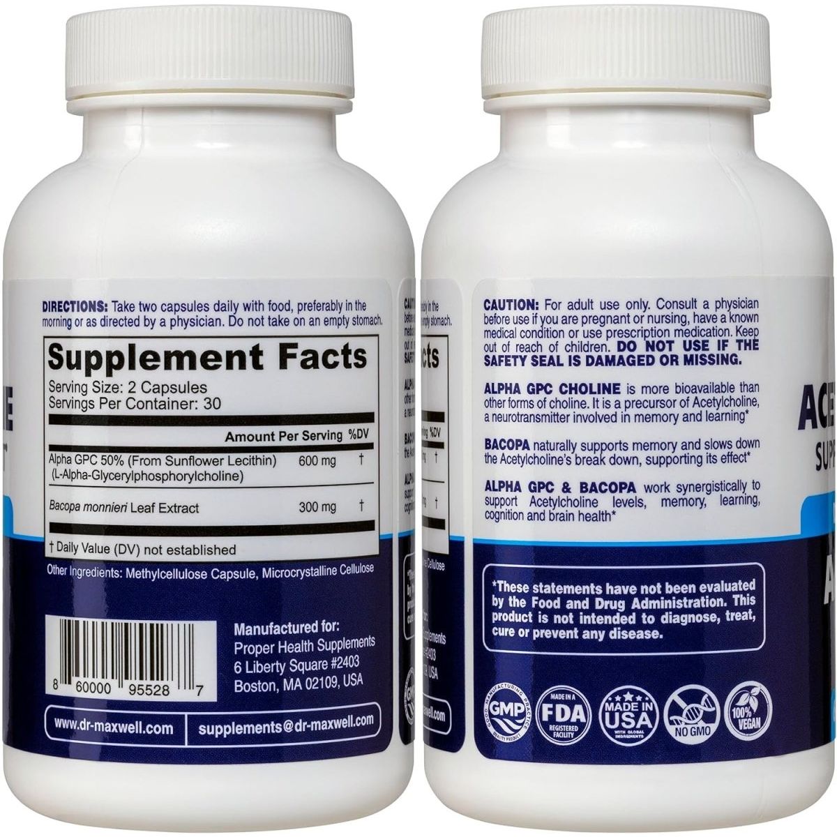 Acetylcholine, Alpha GPC Choline 600Mg (Supports Memory & Learning), 60 Capsules - Suppviv