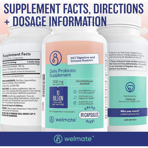 WELMATE Saccharomyces Boulardii | Daily Probiotic Supplement | 10 Billion CFU 200 Veggie Capsules