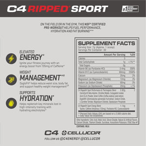 C4 Ripped Sport Pre Workout Powder Arctic Snow Cone - 135Mg Caffeine + Weight Loss - 30 Servings