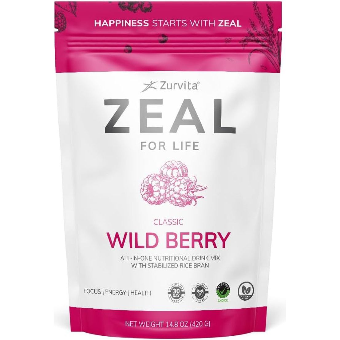 Zurvita - Zeal for Life 30-Day Wellness Bag - Nutritional Supplement for Vitality, Immunity, and Wellness - 420 Grams Wild Berry (Classic)