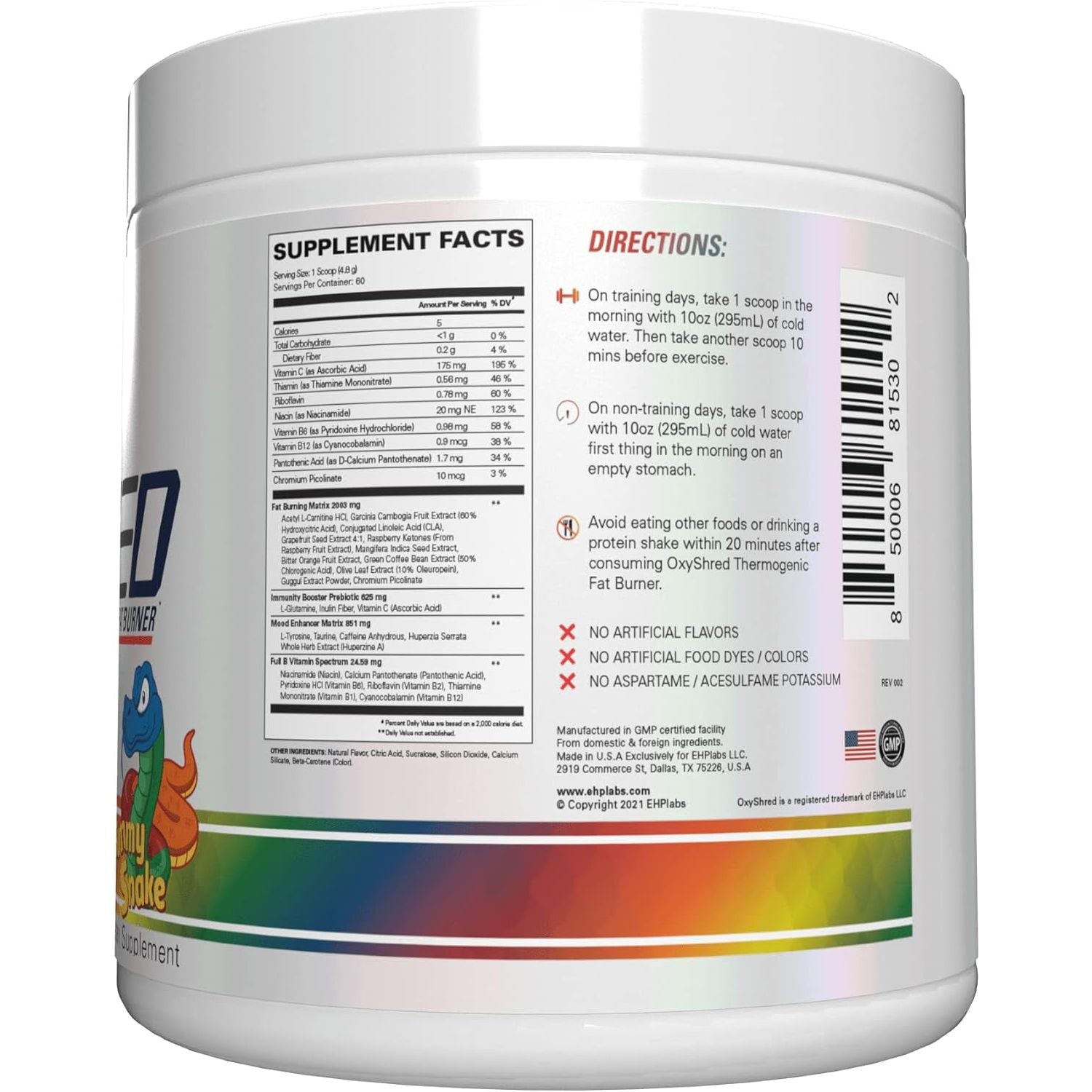 EHP Labs Oxyshred Pre Workout Powder with L Glutamine & Acetyl L Carnitine - Gummy Snake, 60 Servings